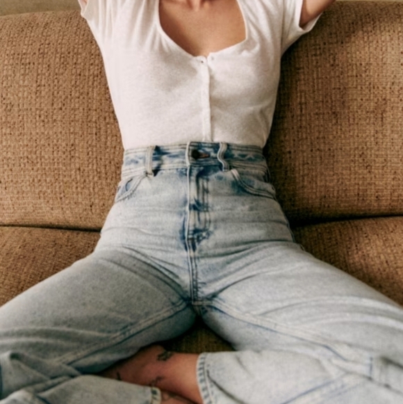 Sézane Le Crop Blue Edge Jeans | French Girl Style I VGUC, size 36 4US - Picture 4 of 13